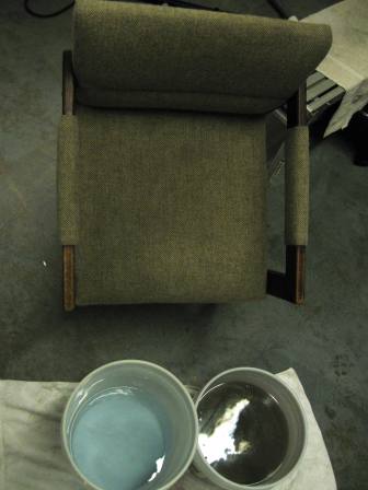 Chair turns cleaning solution from clear to black